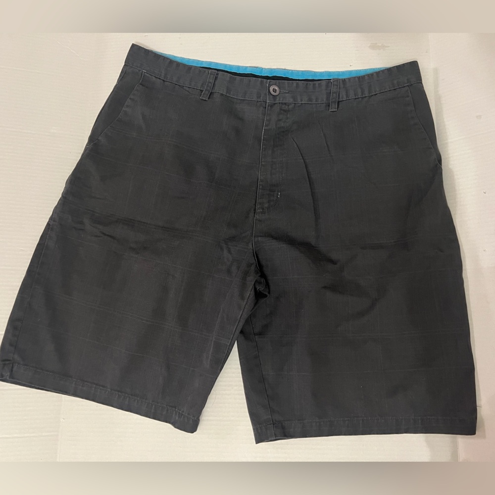 Burnside subtle plaid Charcoal Flat Front Shorts